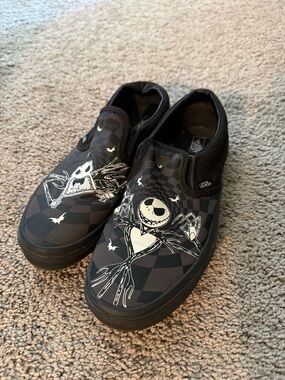 Vans Black Checkerboard Jack Skellington Kids Slip-On Sneakers